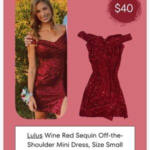 Lulu's Wine Red Sequin Off-the-Shoulder Mini Dress